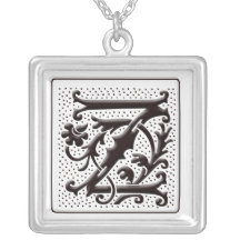 Monogram Necklace with floral and dots - Letter Z