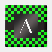 Monogram neon green and black checkers refrigerator magnets