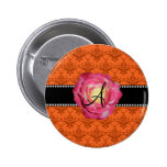Monogram orange damask pink rose