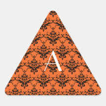 Monogram orange damask sticker