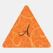 Monogram orange swirls triangle sticker