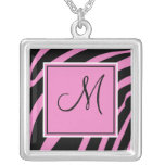 Monogram Pink and Black Zebra Necklace