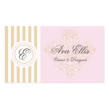 Monogram Pink and Gold Damak Business Card