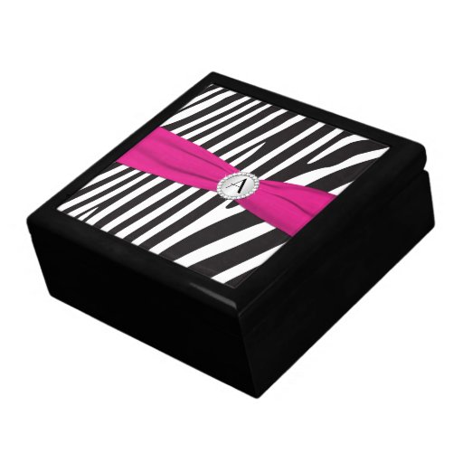 Monogram Pink, Black, White Zebra Skin Trinket Box