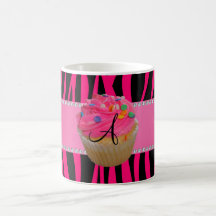 Monogram pink cupcake hot pink zebra stripes coffee mug