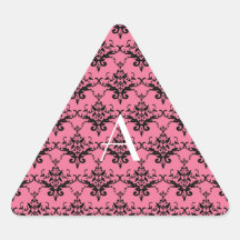 Monogram pink damask triangle sticker