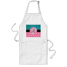 Monogram pink damask turquoise glitter apron
