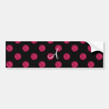Monogram pink glitter polka dots bumper stickers