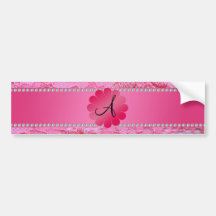 Monogram pink lace pink flower bumper stickers