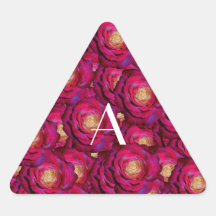 Monogram Pink roses Triangle Stickers