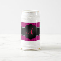 Monogram pink stripes coffee mug