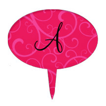 Monogram pink swirls cake pick
