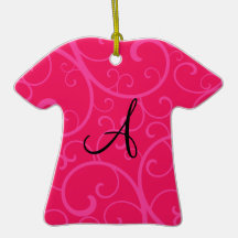 Monogram pink swirls christmas ornaments