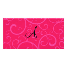 Monogram pink swirls customised photo card