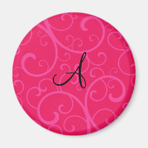Monogram pink swirls fridge magnets