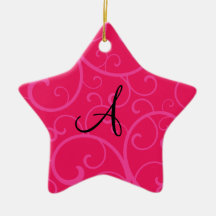 Monogram pink swirls ornament
