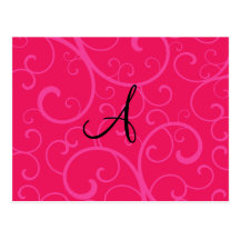 Monogram pink swirls post cards