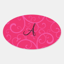 Monogram pink swirls stickers