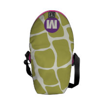 Monogram Purple and Lime Giraffe Pattern Messenger Bags