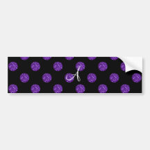 Monogram purple glitter polka dots bumper sticker
