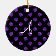 Monogram purple glitter polka dots ornaments