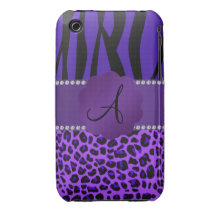 Monogram purple leopard zebra pattern iPhone 3 case