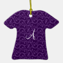 Monogram purple swirls christmas tree ornaments