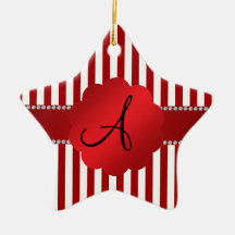 Monogram red and white stripes ornaments
