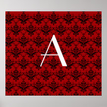 Monogram red damask print