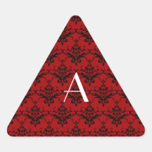 Monogram red damask stickers