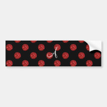 Monogram red glitter polka dots bumper stickers