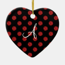 Monogram red glitter polka dots christmas ornament