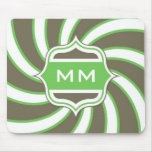 Monogram Retro Spiral Lime Green Chocolate Brown mousepads