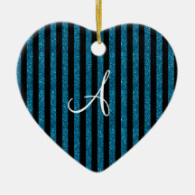 Monogram sky blue glitter stripes christmas ornament