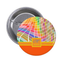 Monogram Square Tiles Curved Surface Orange Pinback Button