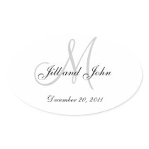 Monogram Stickers Oval for Weddings White Grey