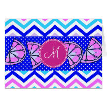 Monogram Summer Citrus Fruit Slices Chevron Card
