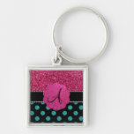 Monogram turquoise and pink polka dots key chain
