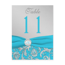 Monogram Turquoise and Silver Damask Table Number