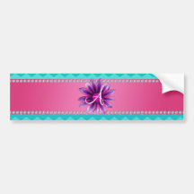 Monogram turquoise chevrons pink daisy bumper sticker