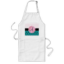 Monogram turquoise damask pink diamonds apron