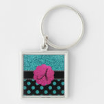 Monogram turquoise glitter polka dots keychains