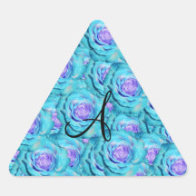 Monogram Turquoise roses Triangle Stickers