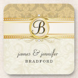 Monogram Victorian Gold Damask Cork Coaster Set