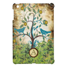 Monogram Vintage Bird Cute Swirly Tree iPAD CASE