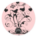Monogram Wedding Birds Hearts Swirls stickers