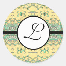 Monogram Wedding Brite Aqua Blue Borders Stickers