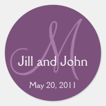 Monogram Wedding Save the Date Purple Sticker