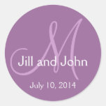 Monogram Wedding Save the Date Stickers Purple