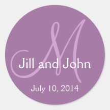 Monogram Wedding Save the Date Stickers Purple